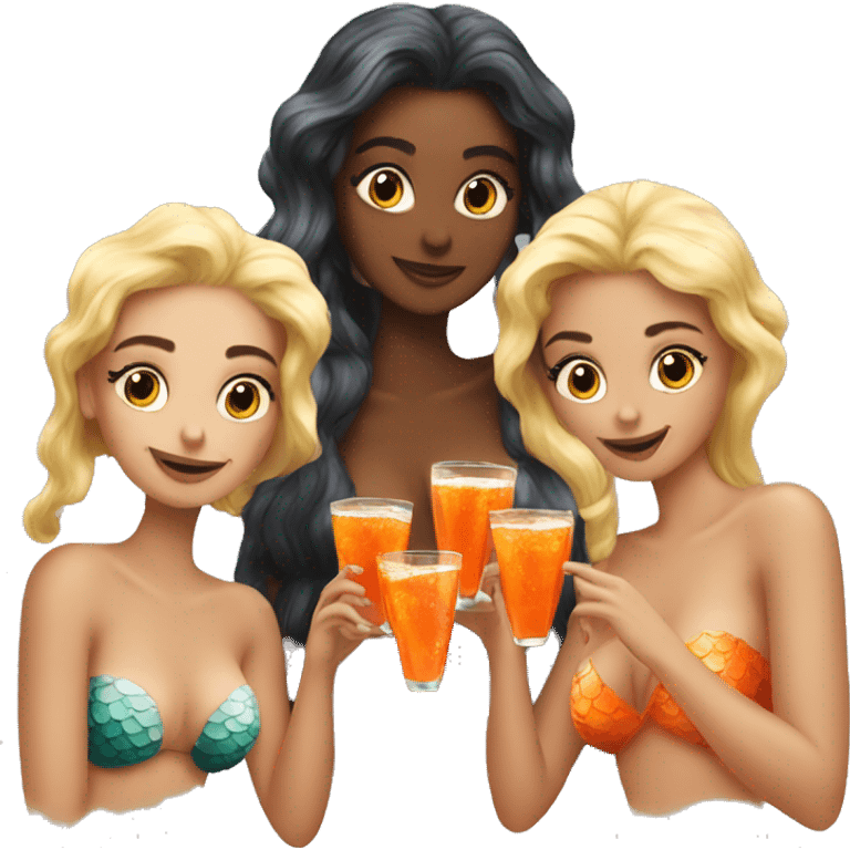 Three beautiful mermaids drinking aperol  emoji