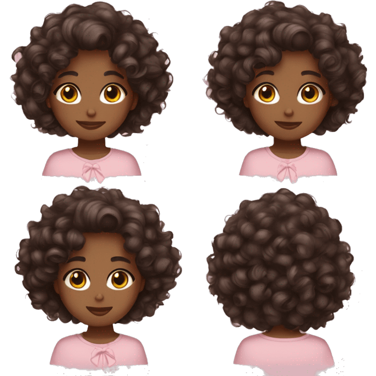 curly haired dark medium tone brown hair brown skin girl in light pink with bow emoji