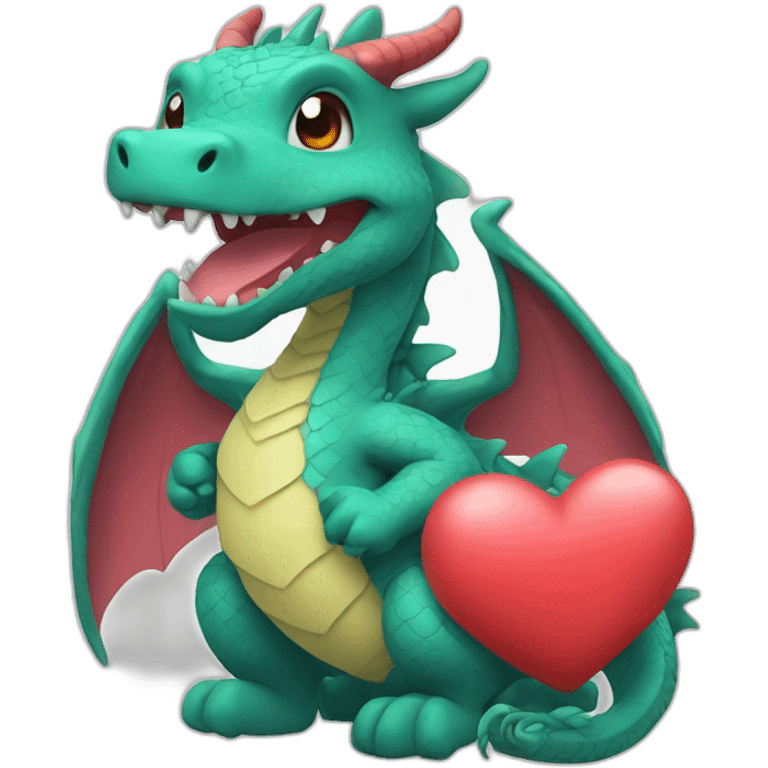 Dragon kawaiii with a heart in his hands emoji