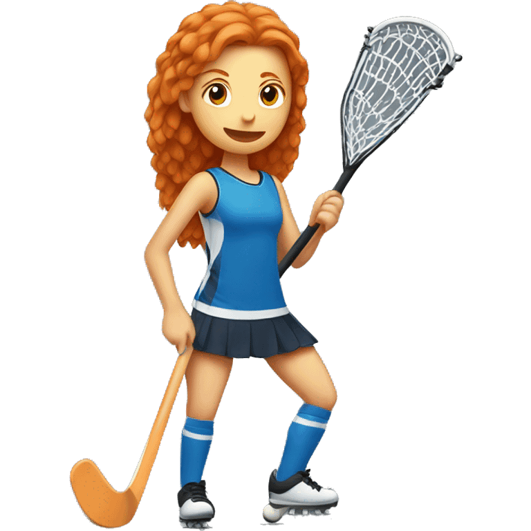 Ginger girl playing field hockey  emoji