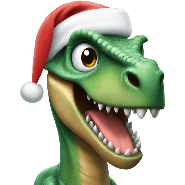 Dinosaur wearing a  Santa hat emoji