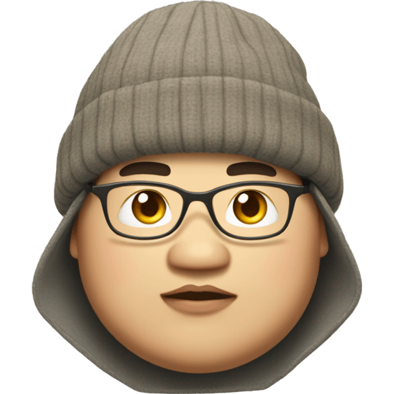 chubby asian dude wearing a Fishermans beanie and wearing large thin frame g emoji