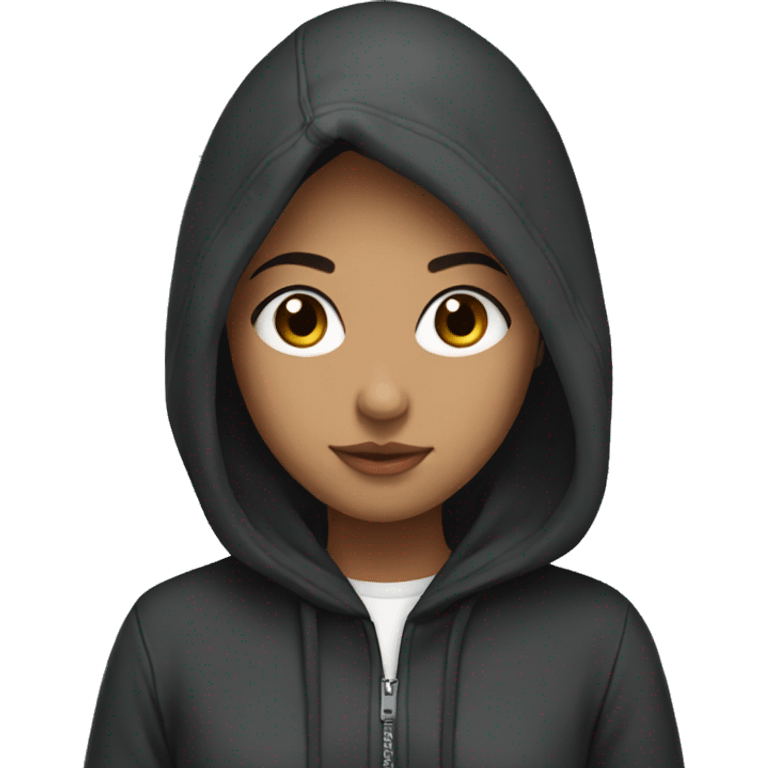 Pretty girl with black hair and wearing a hoodie  emoji