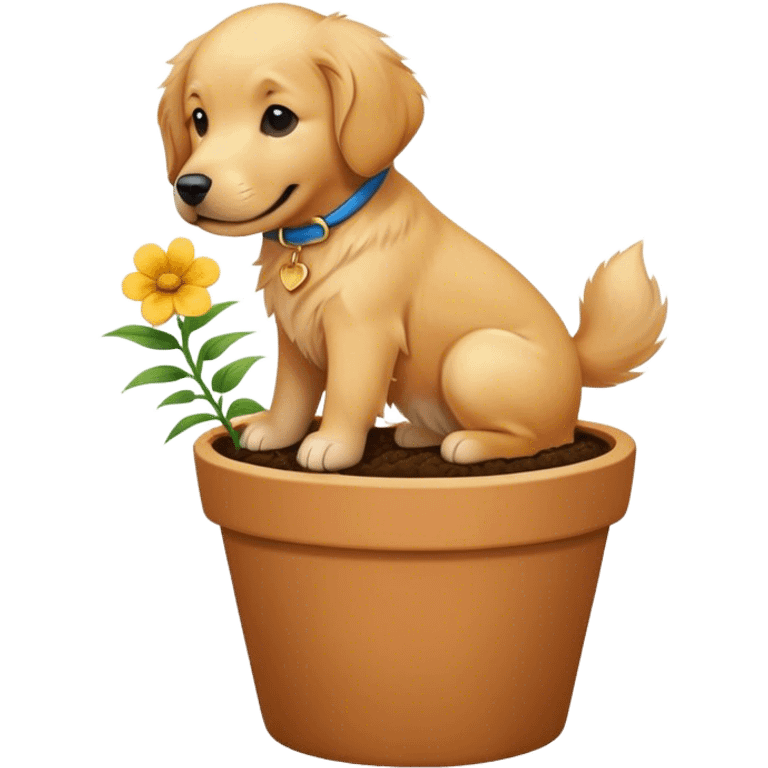 Golden retriever, dog being planted into a flower pot emoji