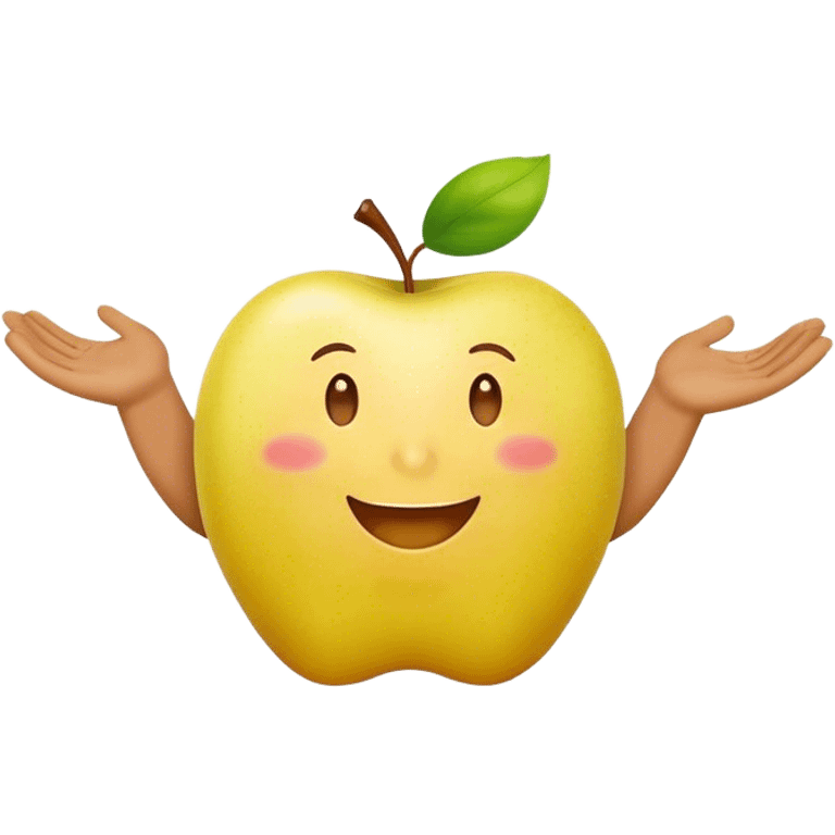 happy yellow apple with hands emoji