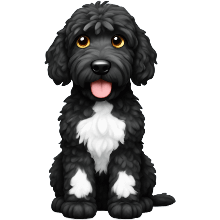 Black golden doodle with white paw and spot on its chest emoji