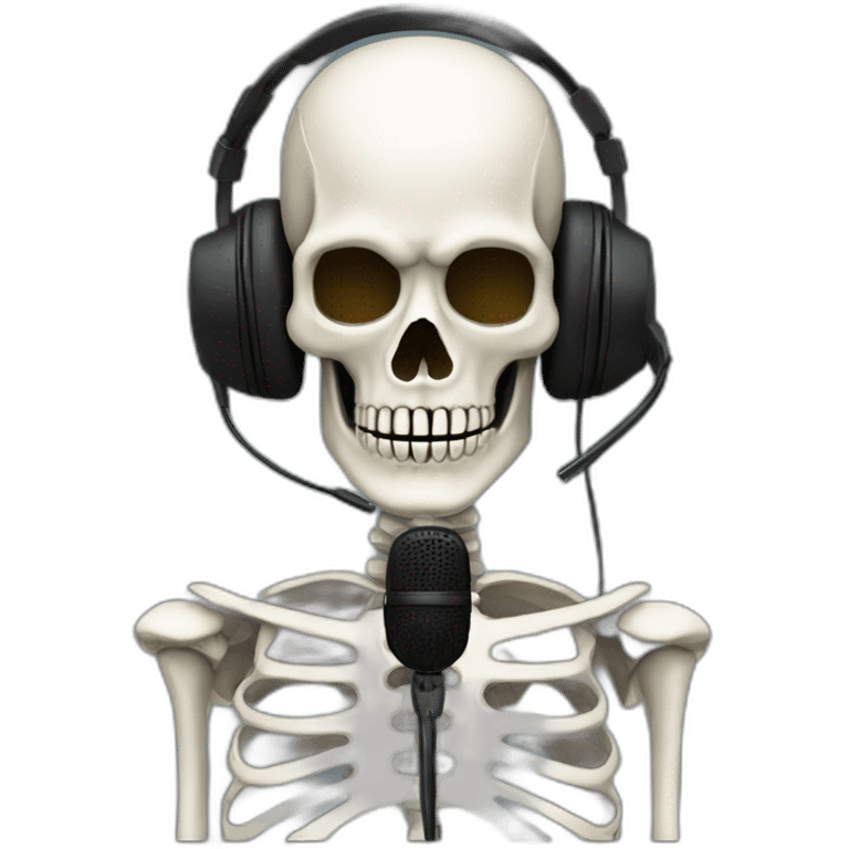 Skeleton mask with a long black mask underneath it and headset with a microphone emoji