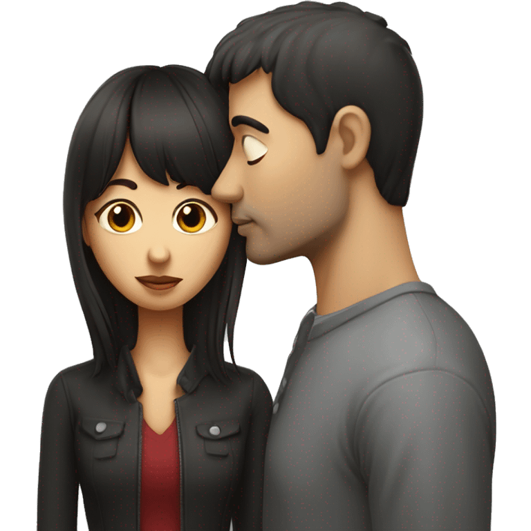 a man kissing a darker haired women with bangs on the forhead emoji