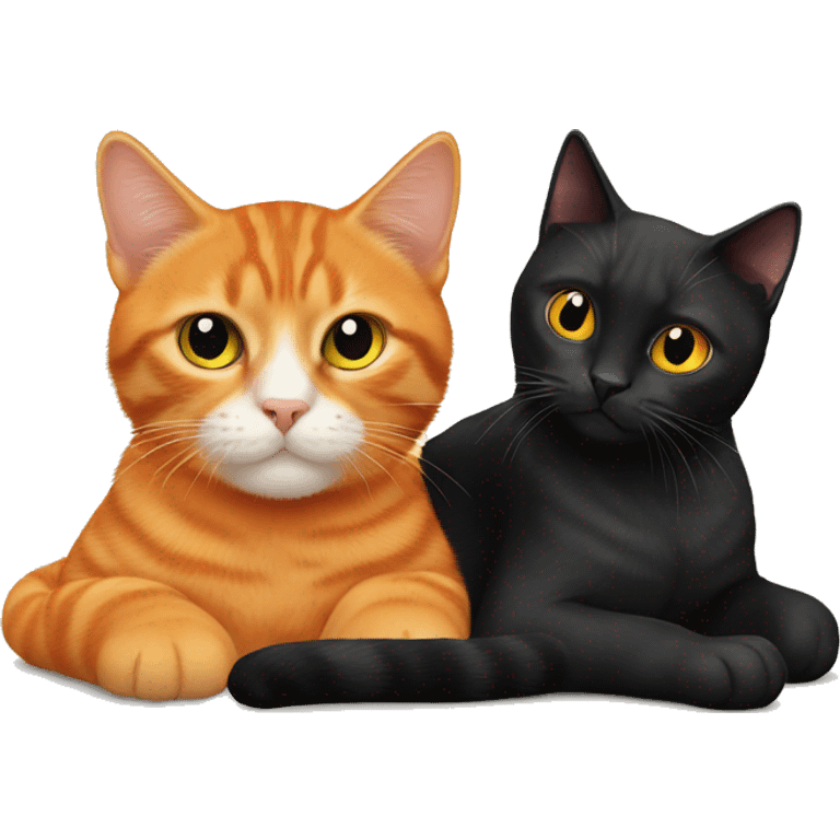 an orange cat lying with black cat emoji