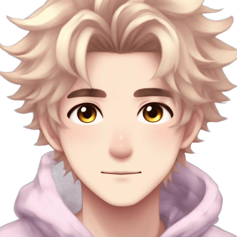 Gorgeous romantic hot attractive anime style modern anime shojo guy with pretty messy hair and colorful eyes and blushing face aesthetic trending style  pastelcore cottagecore kawaiicore emoji