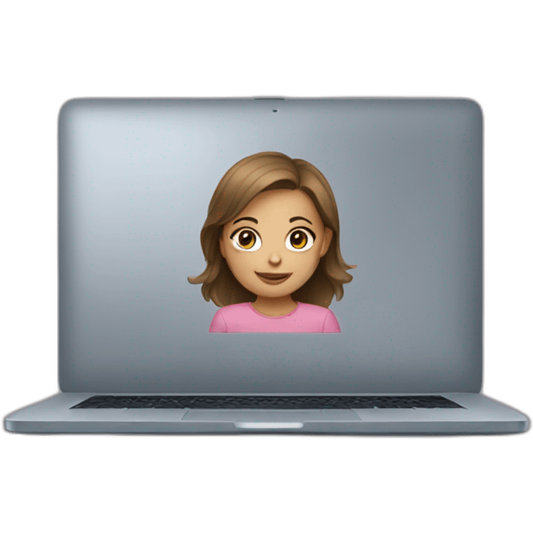 a girl with light skin and brown hair is sitting at a laptop emoji