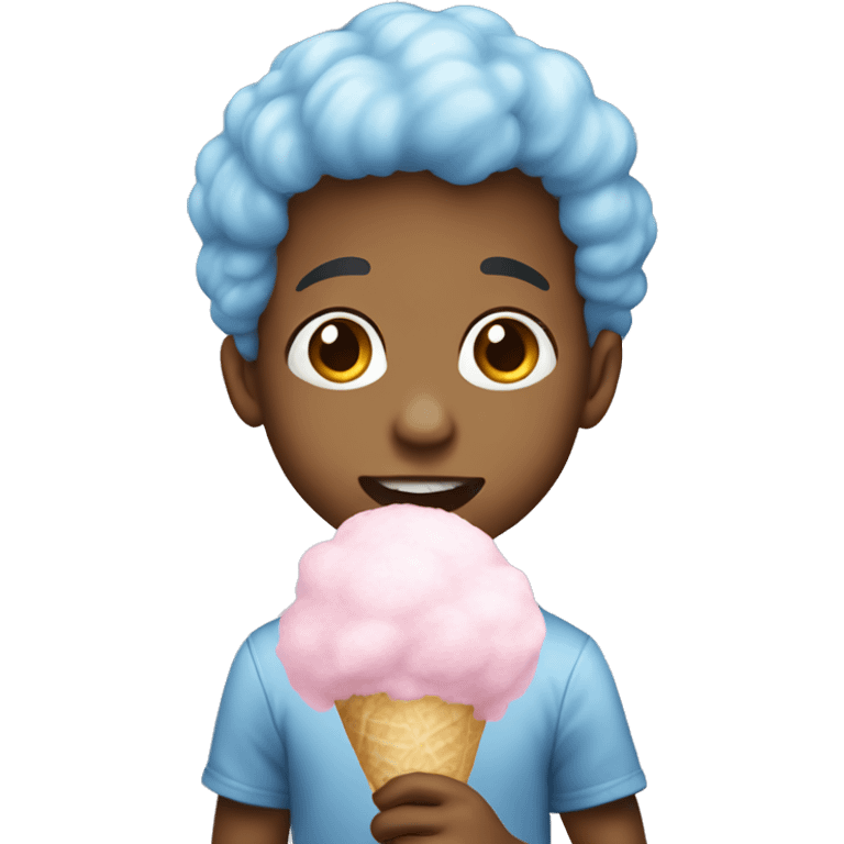 A short boy eating cotton candy emoji