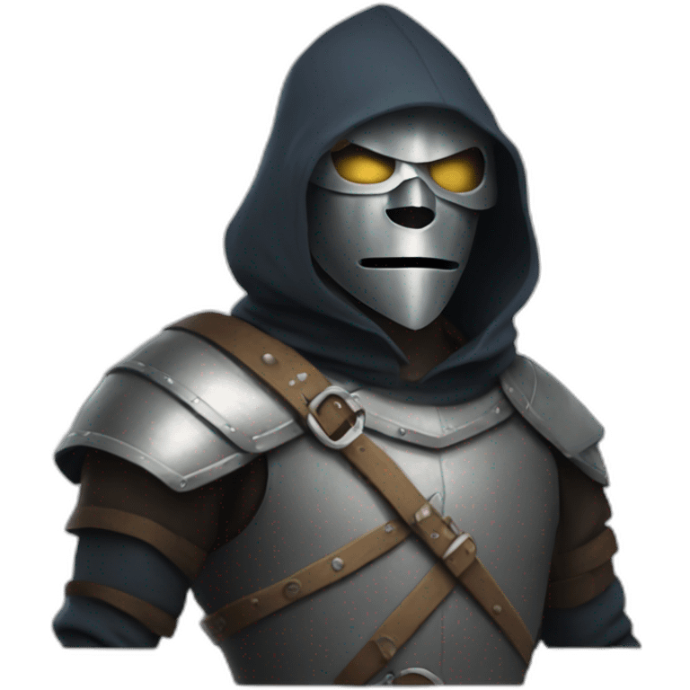 medieval evil saboteur wearing mask, full torso, looking sideways emoji