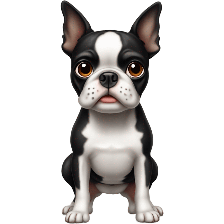 Boston terrier with one ear up and one ear down emoji