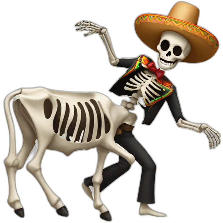 Mexican skeleton dancing with a cow emoji