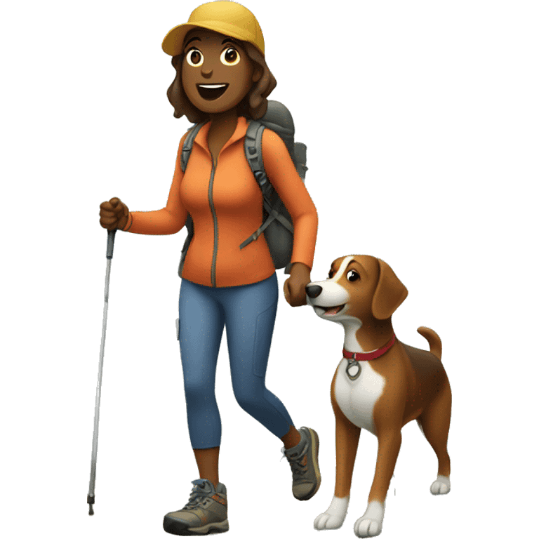 woman hiking with dog emoji