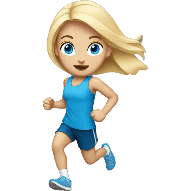 blonde girl running with blue eyes emoji