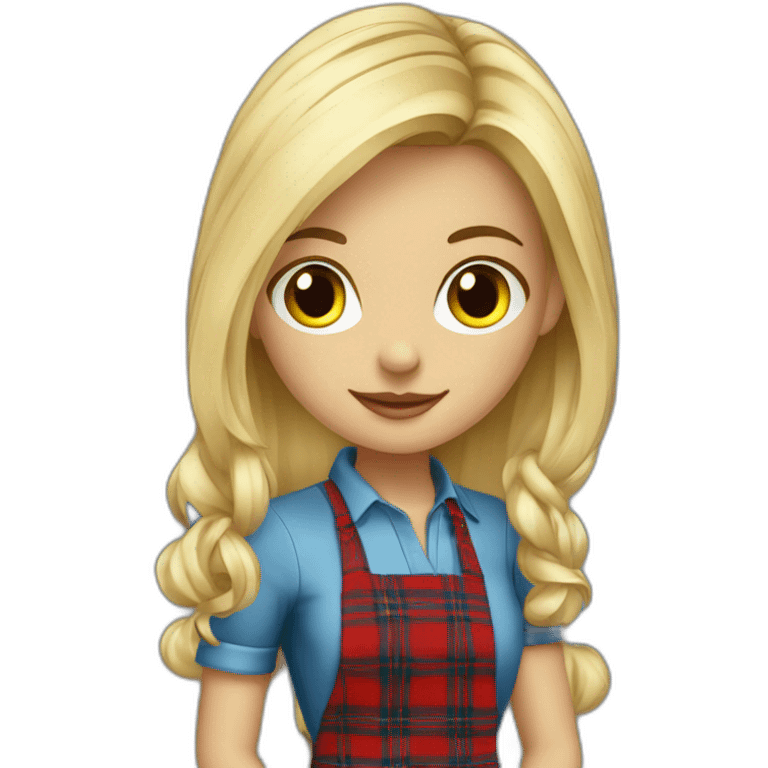 Sweet blond girl with tartan apron wearing high heels emoji