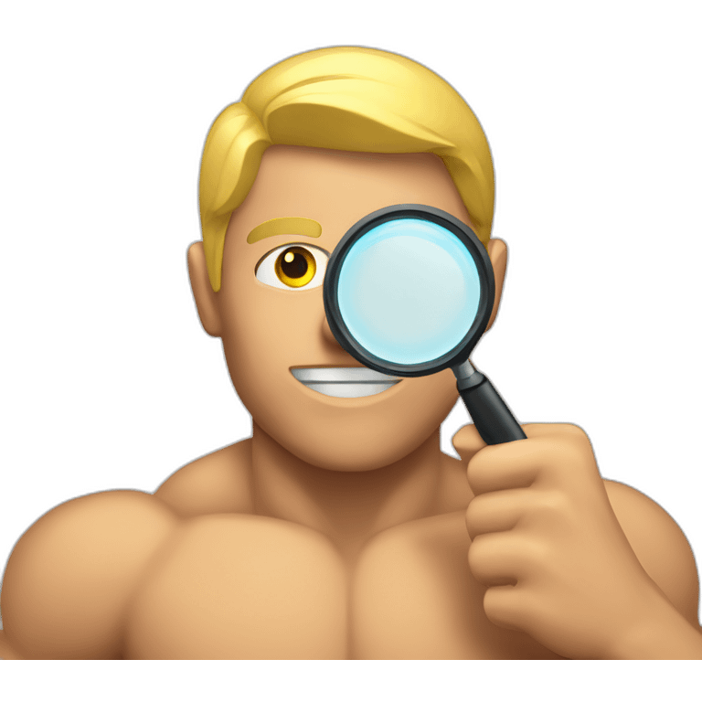 muscular man with see through magnifying glass emoji