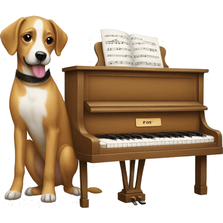 Dog playing piano with a dress on emoji