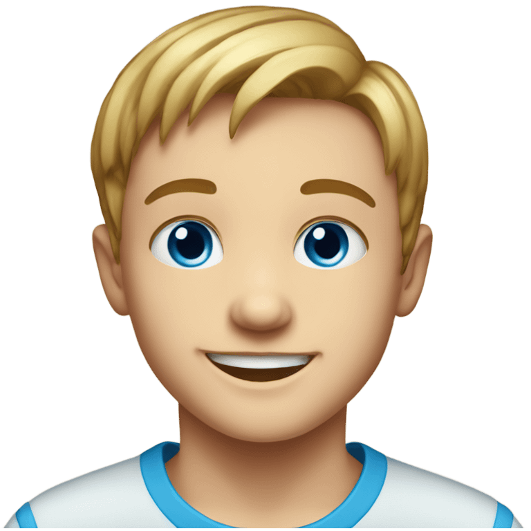 smiling boy portrait indoors with blue eyes emoji