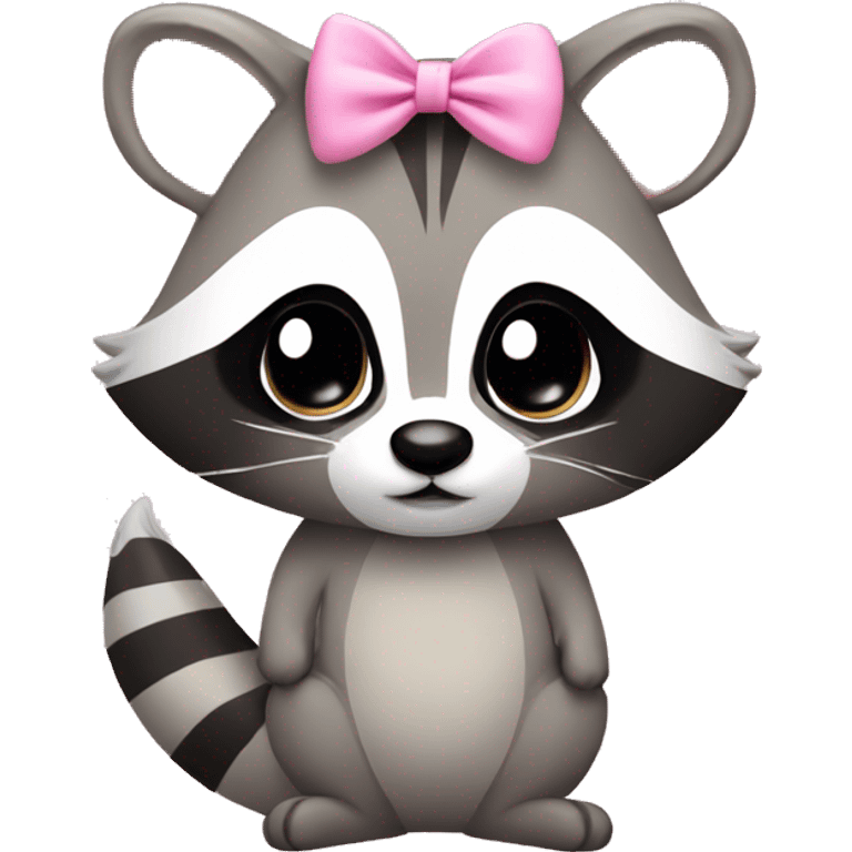 Raccoon with a pastel pink bow on right ear emoji