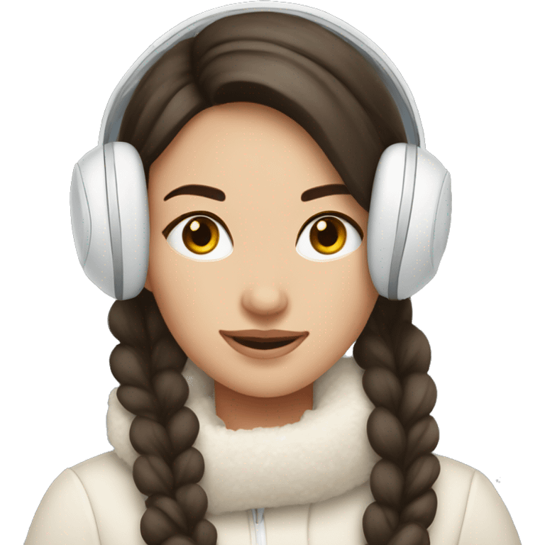 pretty brunette girl wearing cozy winter white earmuffs emoji