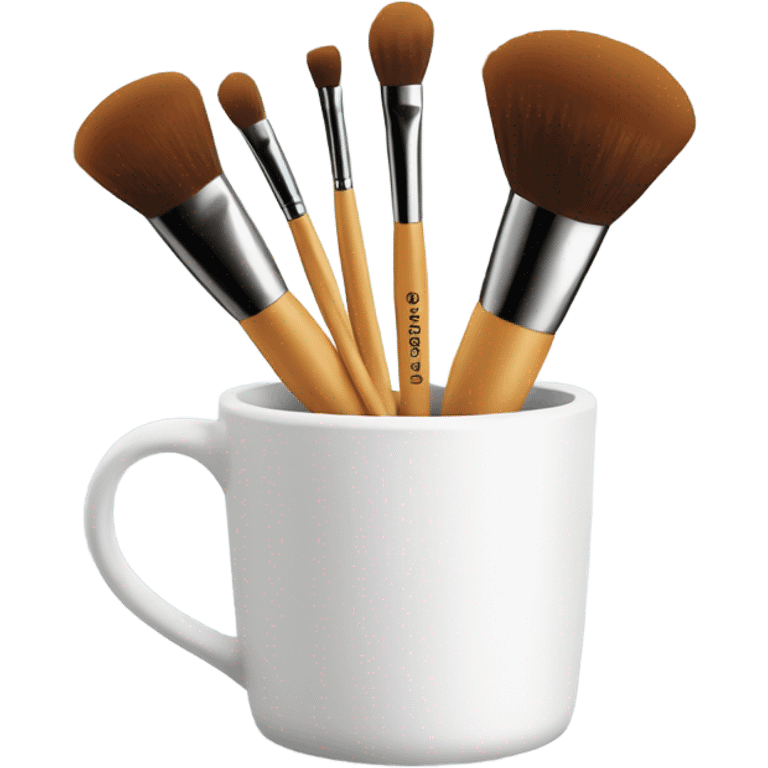 Realistic makeup brushes and sponge in a white cup holder emoji