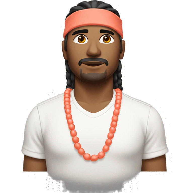 Apache male, no beard. White Headband and white shirt. Coral chain emoji