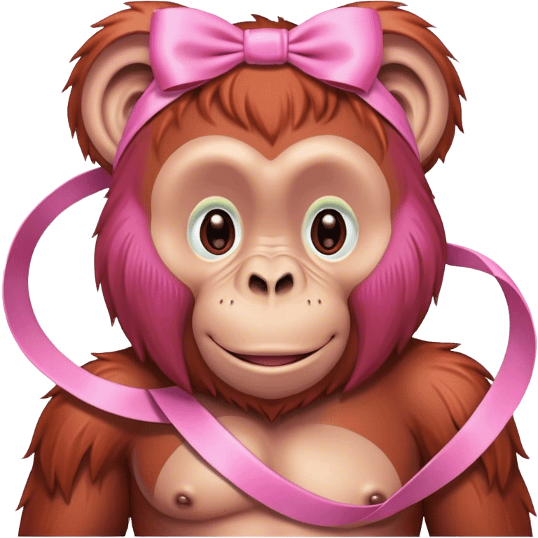 Pink orangutan with pink ribbon emoji