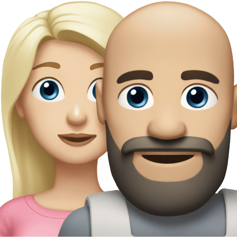 Bald man with thick black beard with white blonde hair blue eyed women with a pig emoji