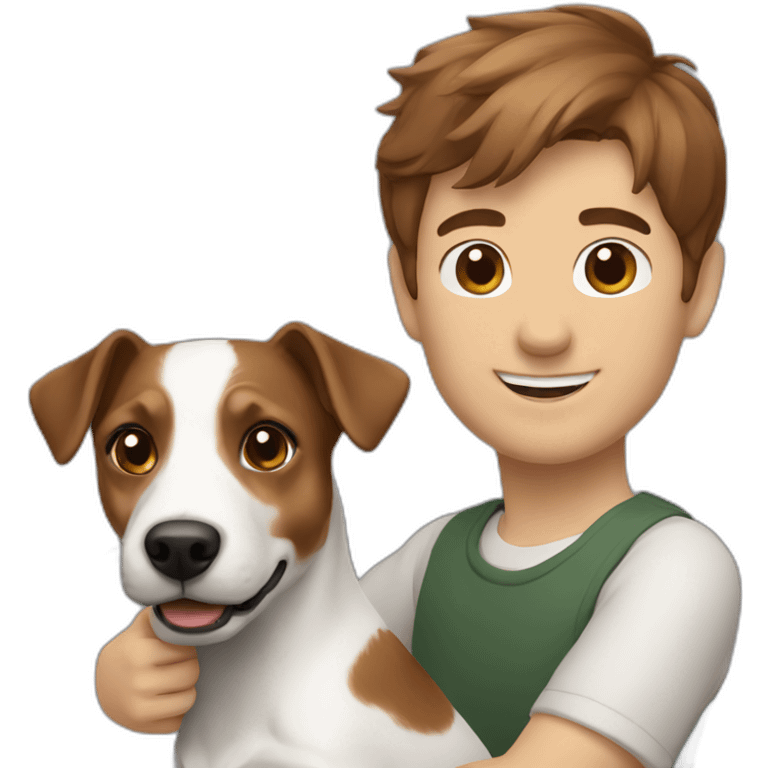 Man with brown hair with jack russell terrier emoji