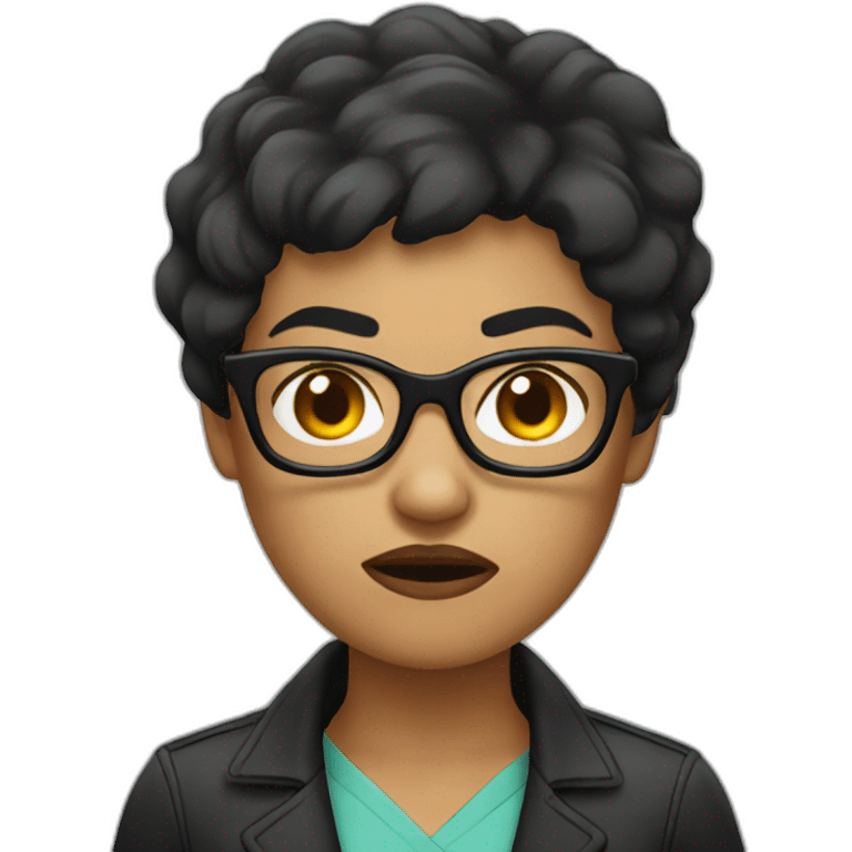 angry woman black short hair glasses emoji