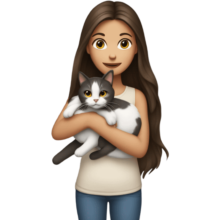 Brunette girl and cat emoji