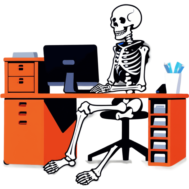 Skeleton sitting at computer desk emoji