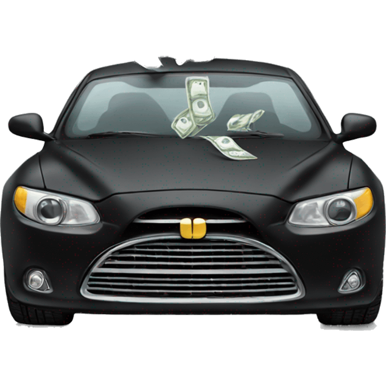 A black car with money flying out of it emoji