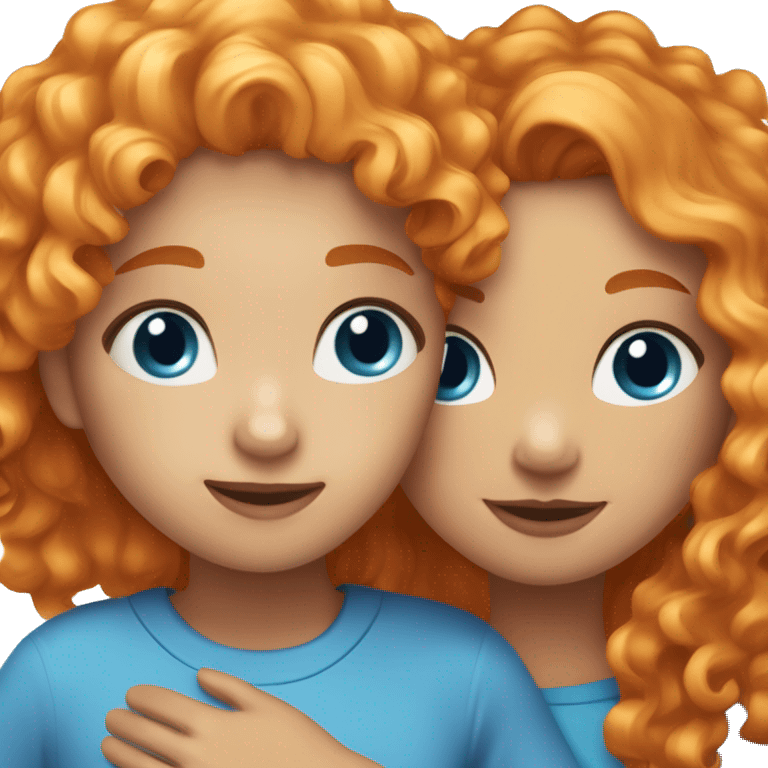 Orange hair curly girl with freckles and blue eyes and another girl with blue eyes and blonde hair that’s straight and there both hugging eachother  emoji