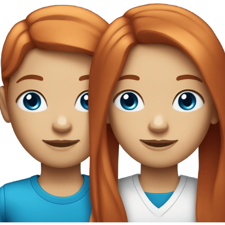 Red hair twins with blue eyes one with short straight hair one with long straight hair emoji