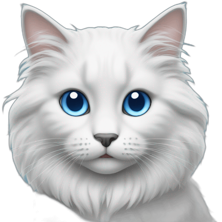 White and grey cat with long fluff with blue eyes emoji