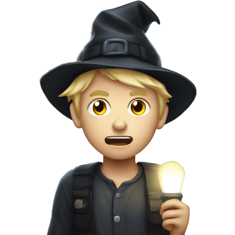 blond boy with hat scared Flashlight in hand spooky halloween emoji