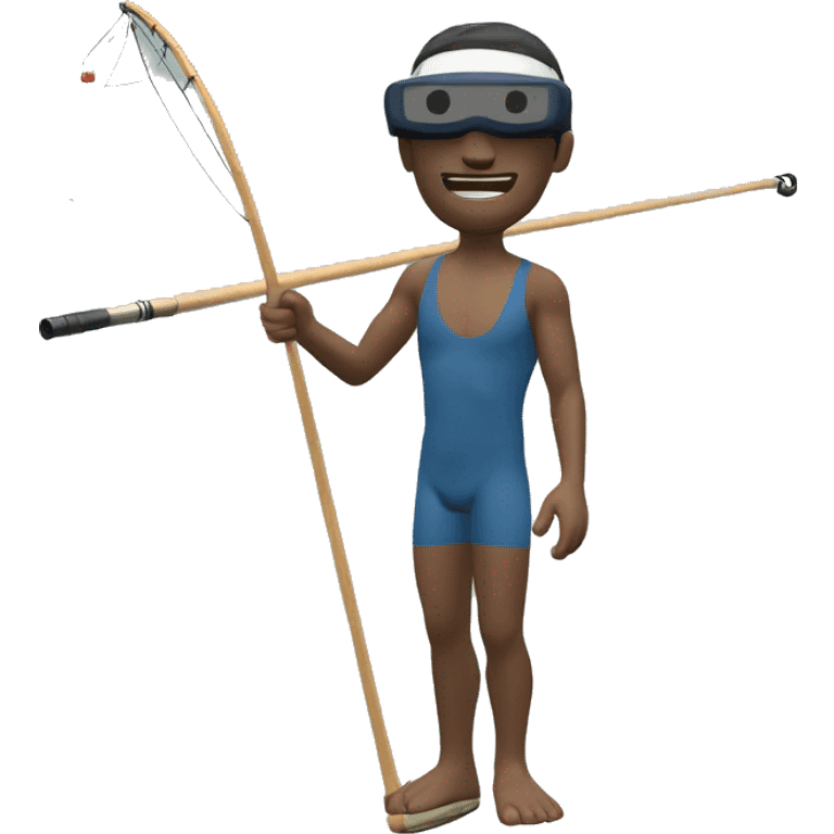 a swimmer with a Monmouth Baricoda  with a fishing rod in his hand in VR emoji