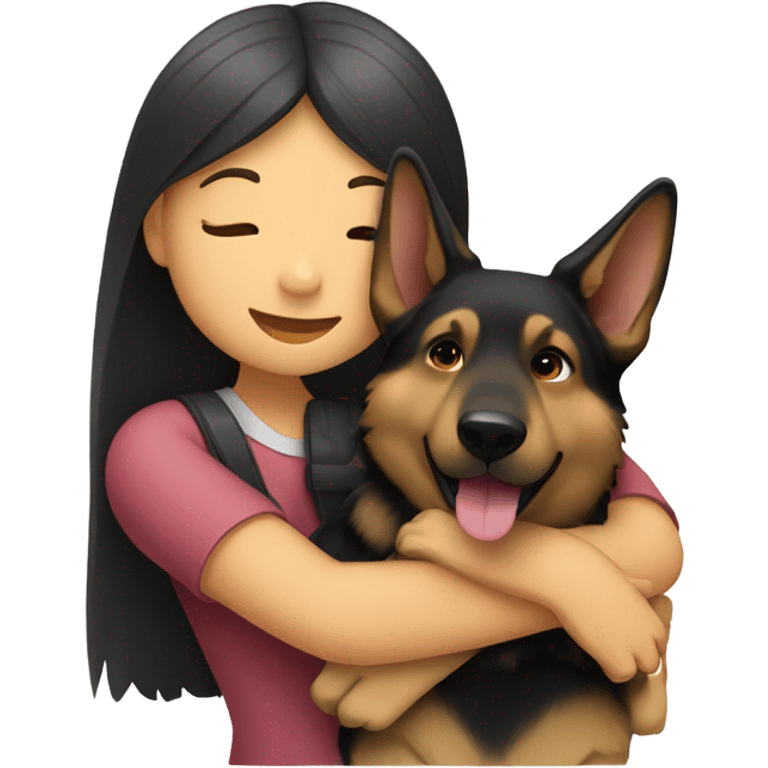 chinese girl hugging german shepherd dog emoji