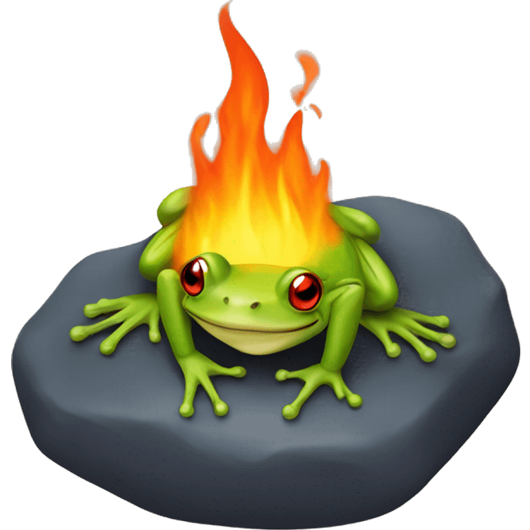 Frog sitting surrounded by fire emoji