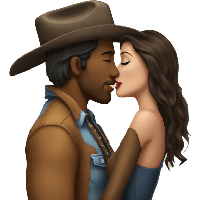 Tall cowboy kissing curvy beautiful brunette  emoji