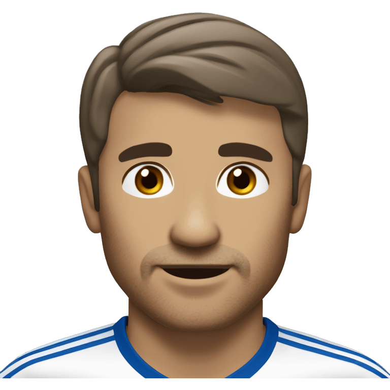 49 y-o soccer player, short hair, small central crest "salt and pepper", dark stubble, subtle rounded face, brown eyes emoji