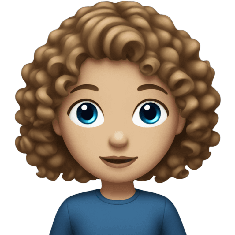 Girl with brown curly hair and blue eyes emoji