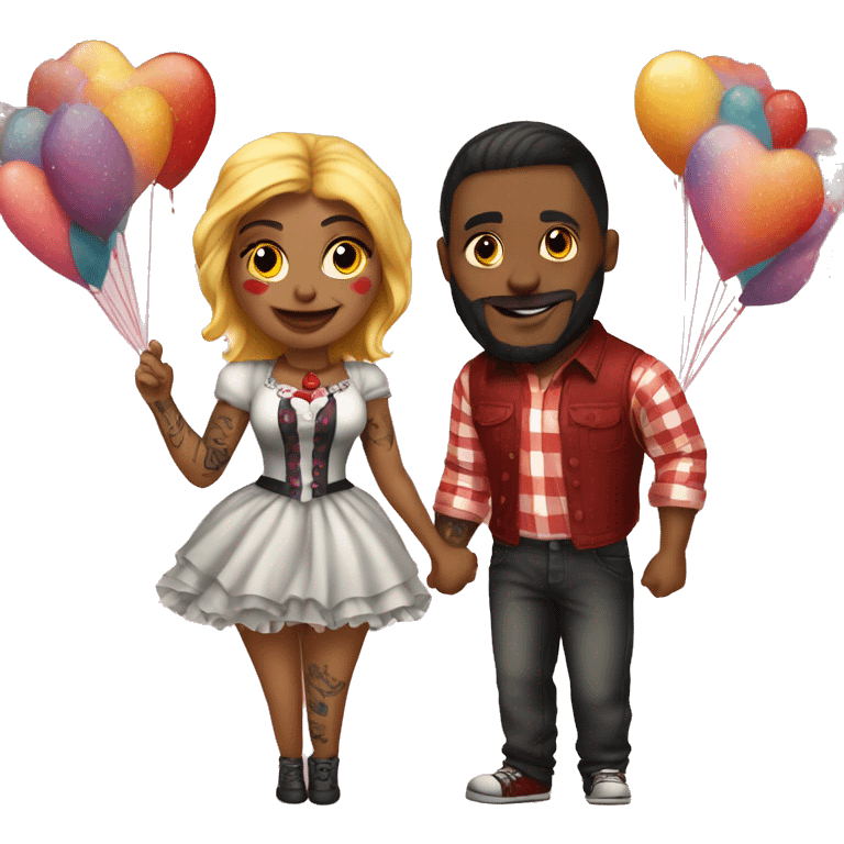 Romantic carnival date for beautiful tattooed couple emoji