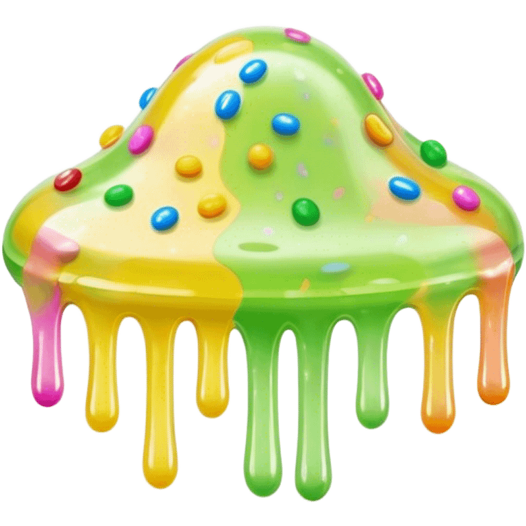 Cinematic Realistic Clear Slime Mixed with Sprinkles, ultra-transparent with suspended colorful candy-like specks, light refracting through each tiny piece, soft gelatinous texture catching highlights, stretching and bending in a mesmerizing way, glowing with a magical, almost surreal quality. emoji