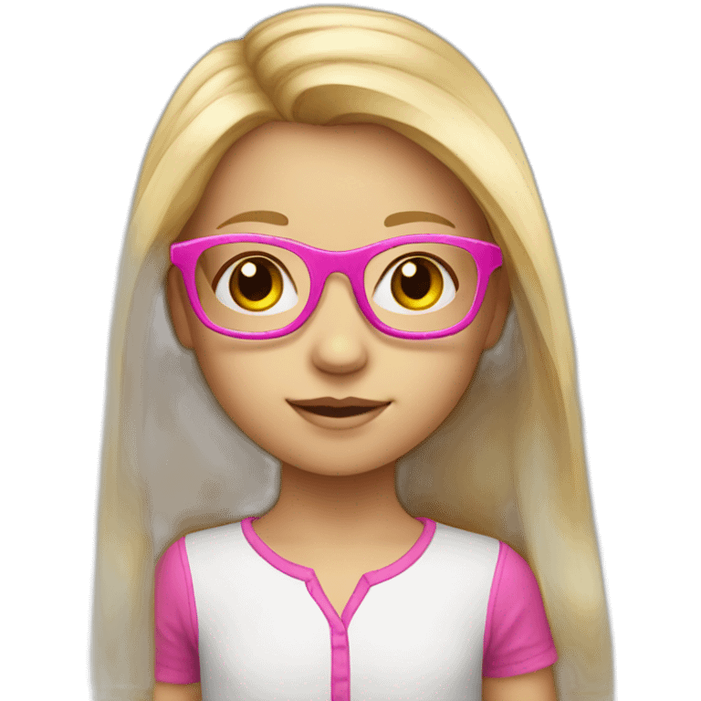 blond child girl with shoulder long hair and pink glasses emoji