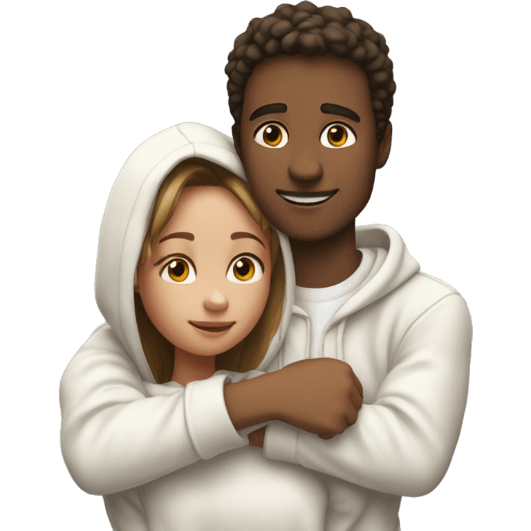 An emoji of a man wearing a white hoodie, standing next to his sister. He is hugging her warmly, showing a close sibling bond emoji